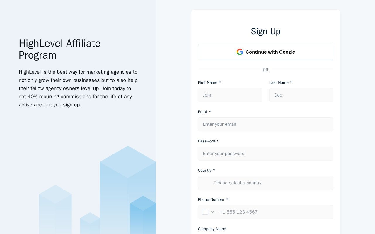 Homepage screenshot of affiliate.gohighlevel.com