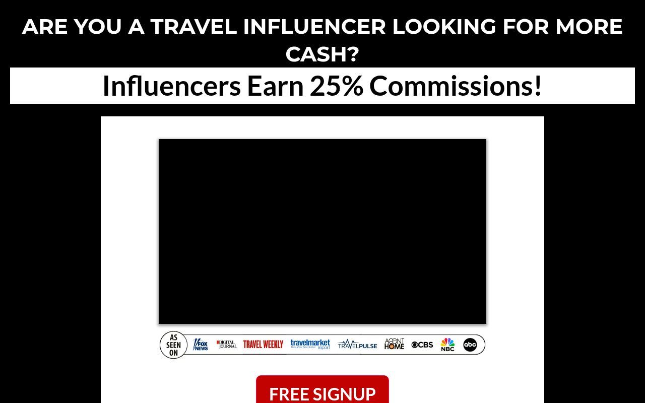 Homepage screenshot of affiliates.travelfunbiz.com