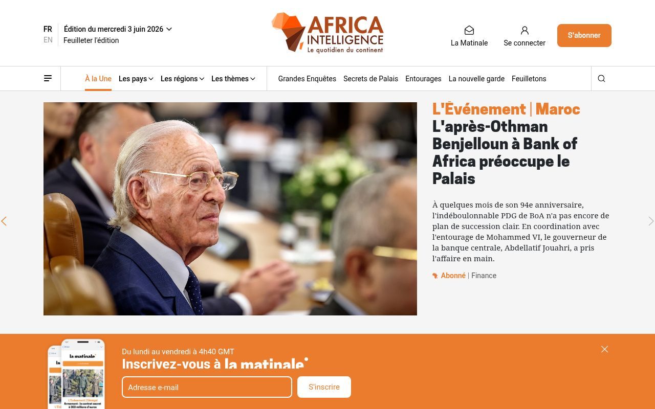 Homepage screenshot of africaintelligence.fr