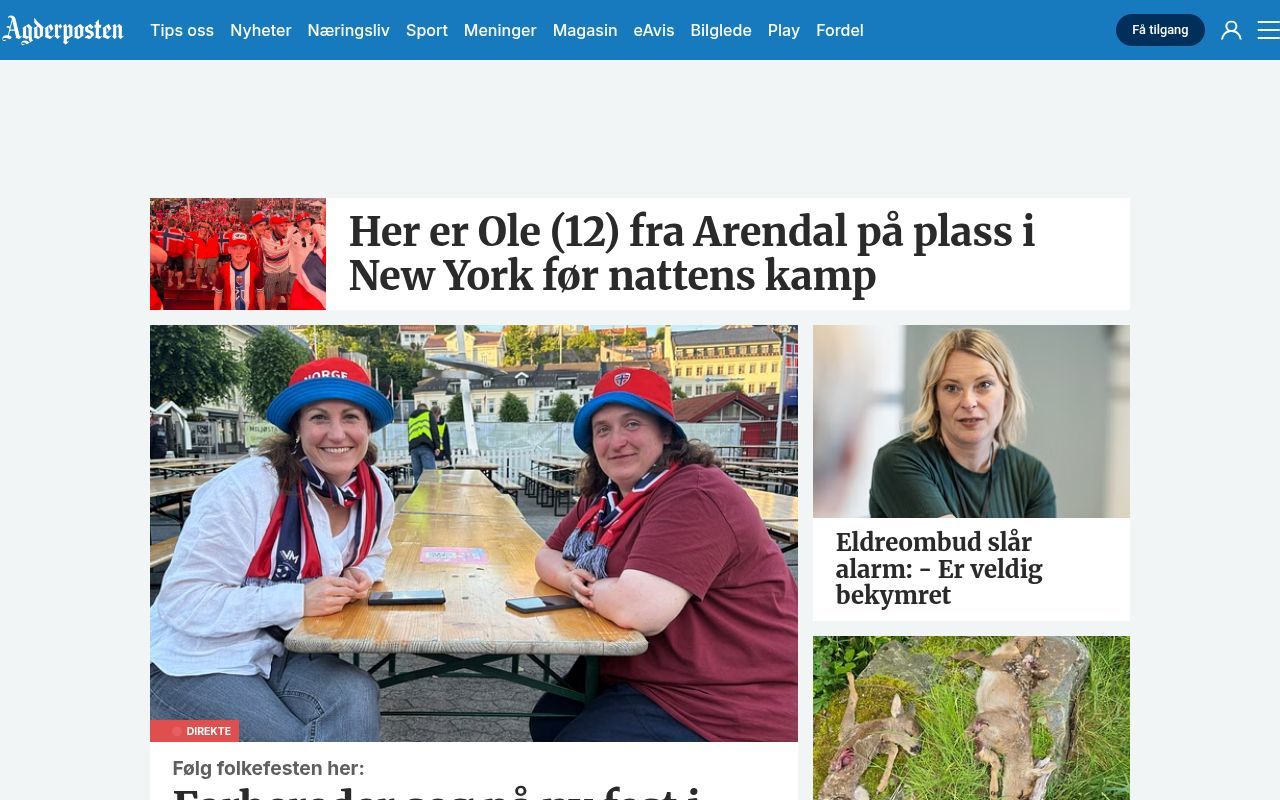 Homepage screenshot of agderposten.no
