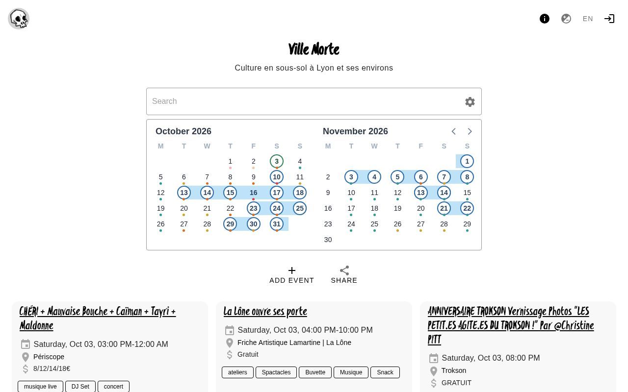 Homepage screenshot of agenda.villemorte.fr