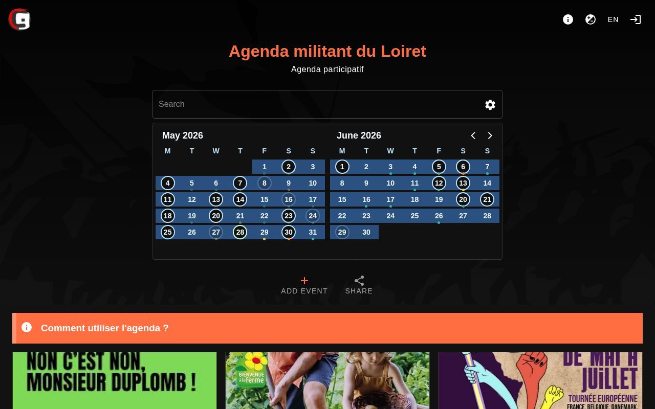 Homepage screenshot of agendamilitantloiret.emancipe.org