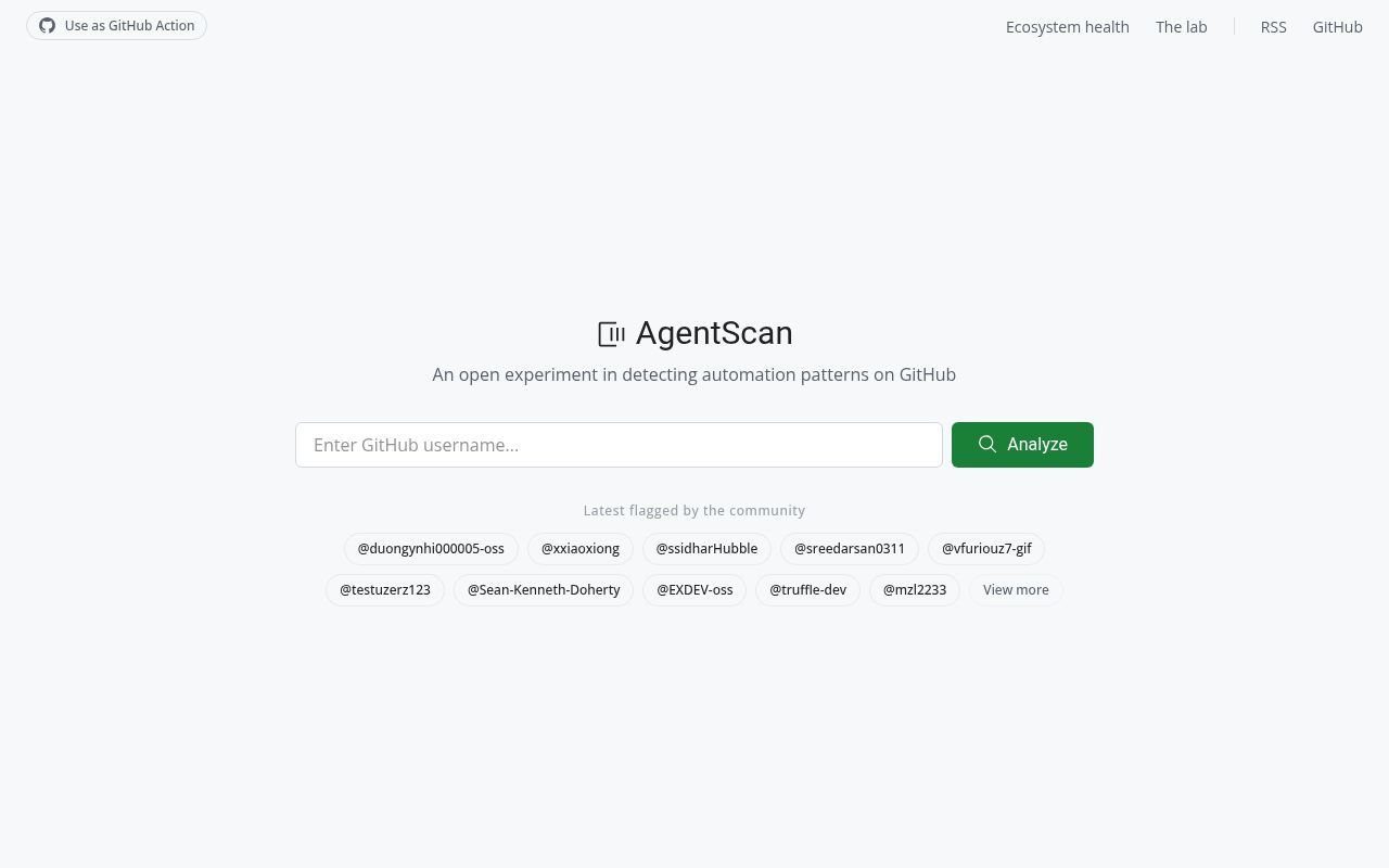 Homepage screenshot of agentscan.tools