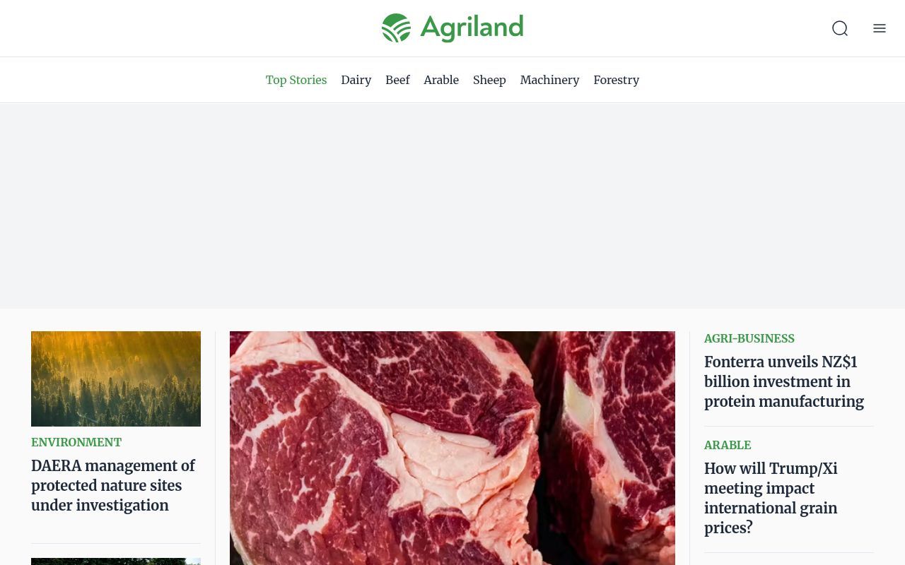 Homepage screenshot of agriland.co.uk
