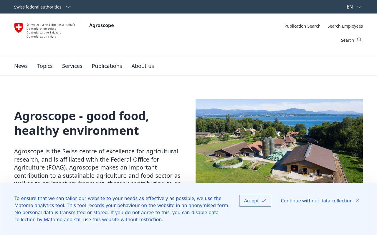 Homepage screenshot of agroscope.admin.ch