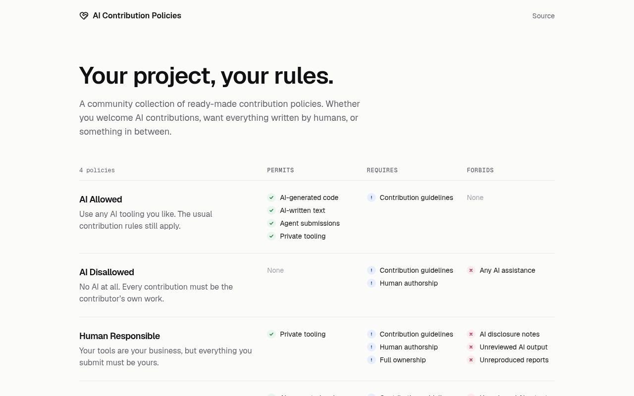 Homepage screenshot of ai-policy.dev