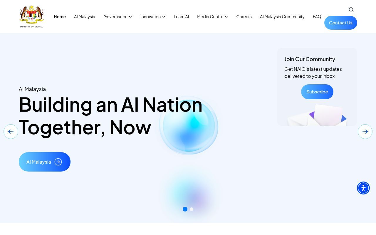 Homepage screenshot of ai.gov.my