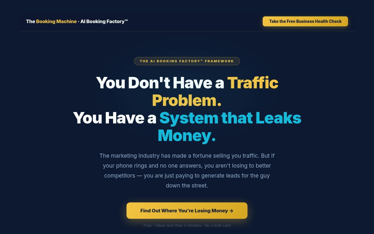 Homepage screenshot of aibookingfactory.com