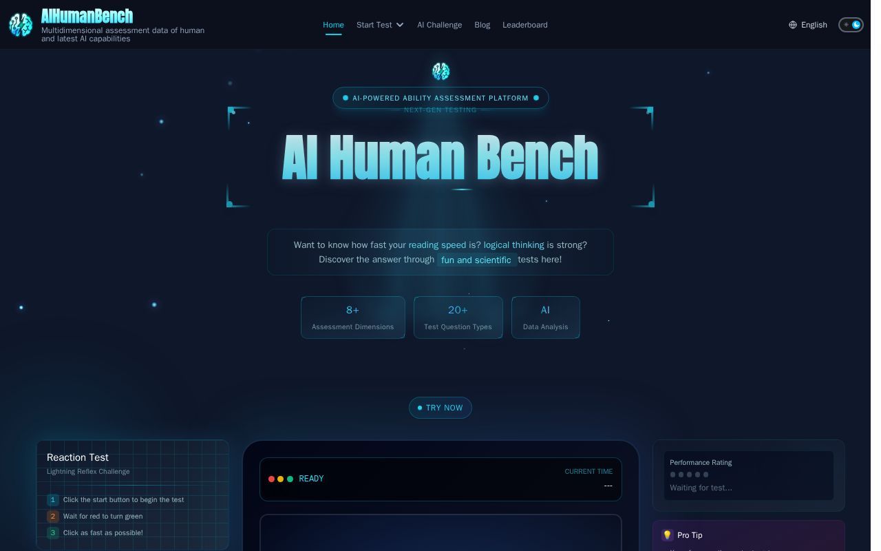 Homepage screenshot of aihumanbench.com