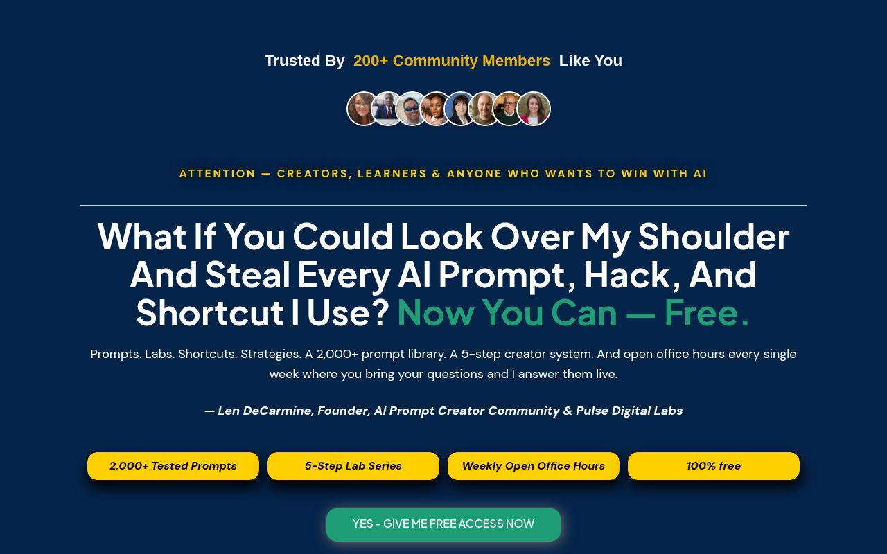 Homepage screenshot of aipromptcreators.com