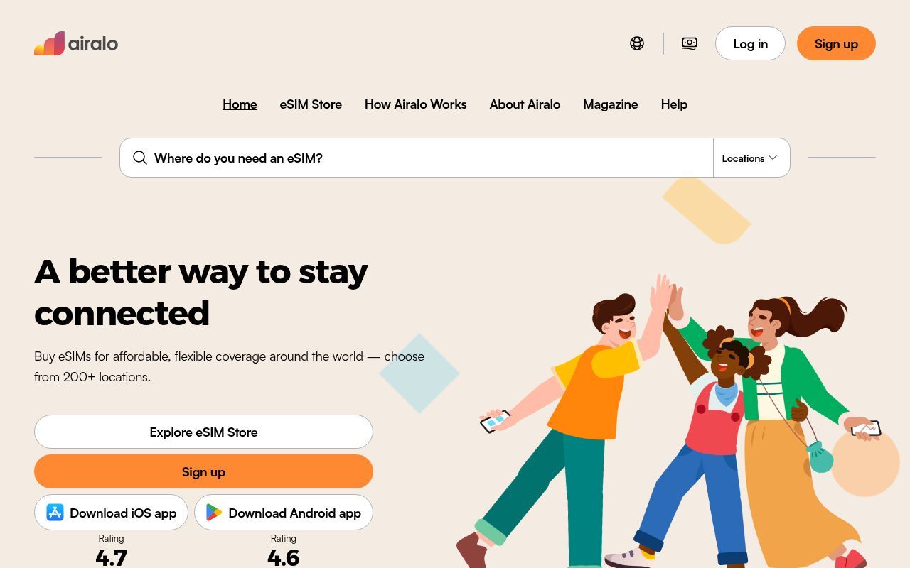 Homepage screenshot of airalo.com
