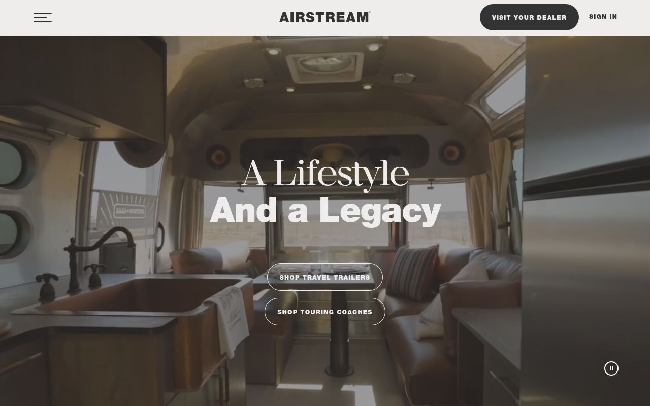 Homepage screenshot of airstream.com
