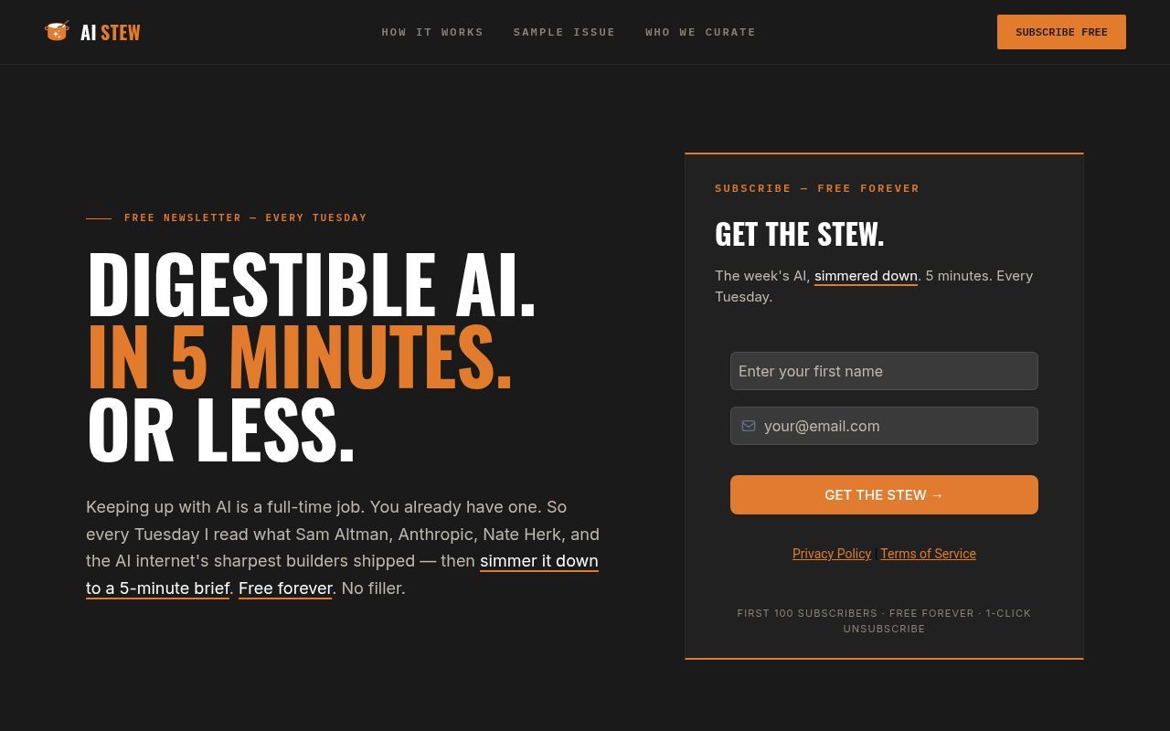 Homepage screenshot of aistew.net