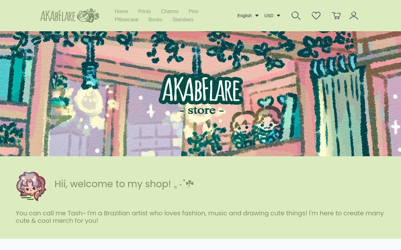 Homepage screenshot of akabflare.artiststore.com