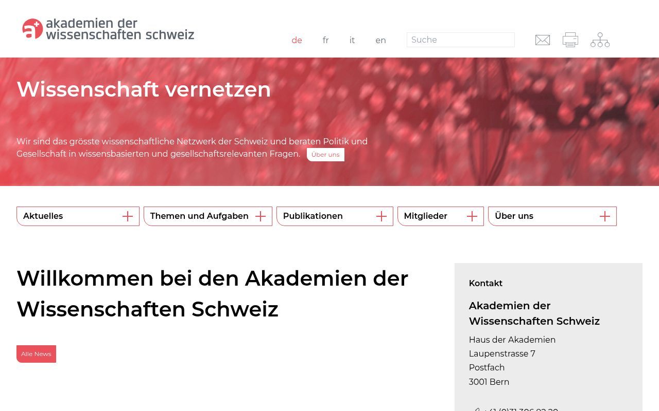 Homepage screenshot of akademien-schweiz.ch