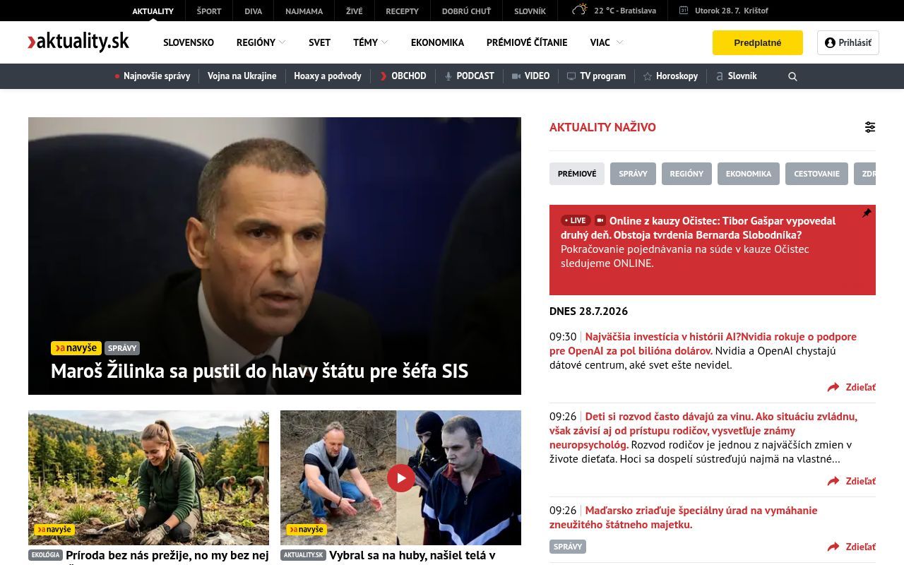 Homepage screenshot of aktuality.sk