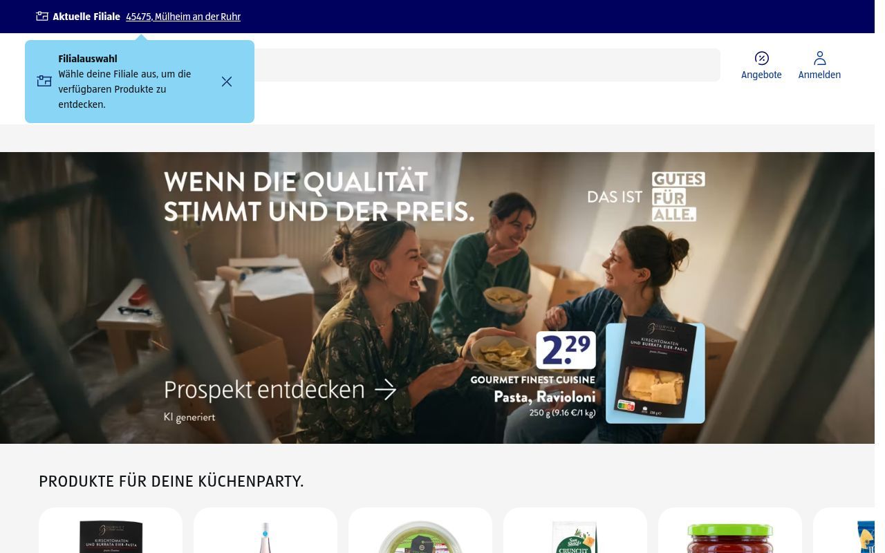 Homepage screenshot of aldi-sued.de