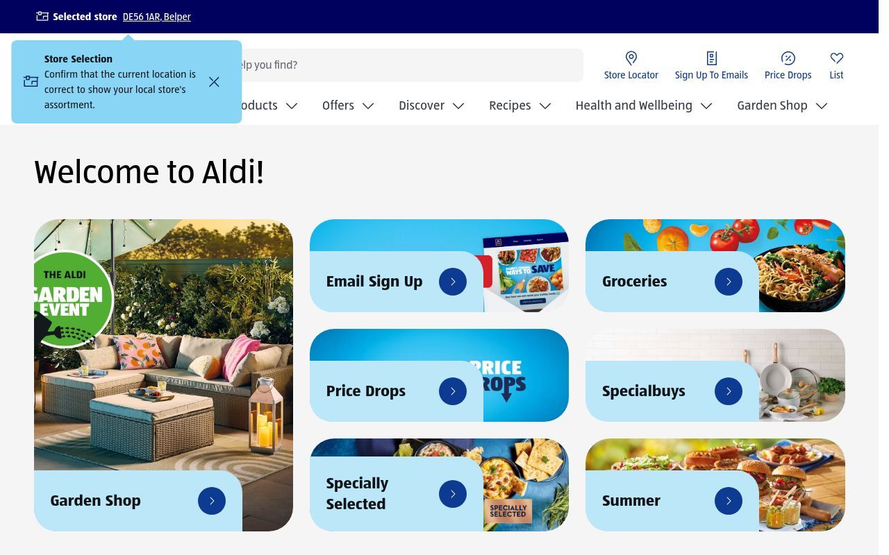 Homepage screenshot of aldi.co.uk