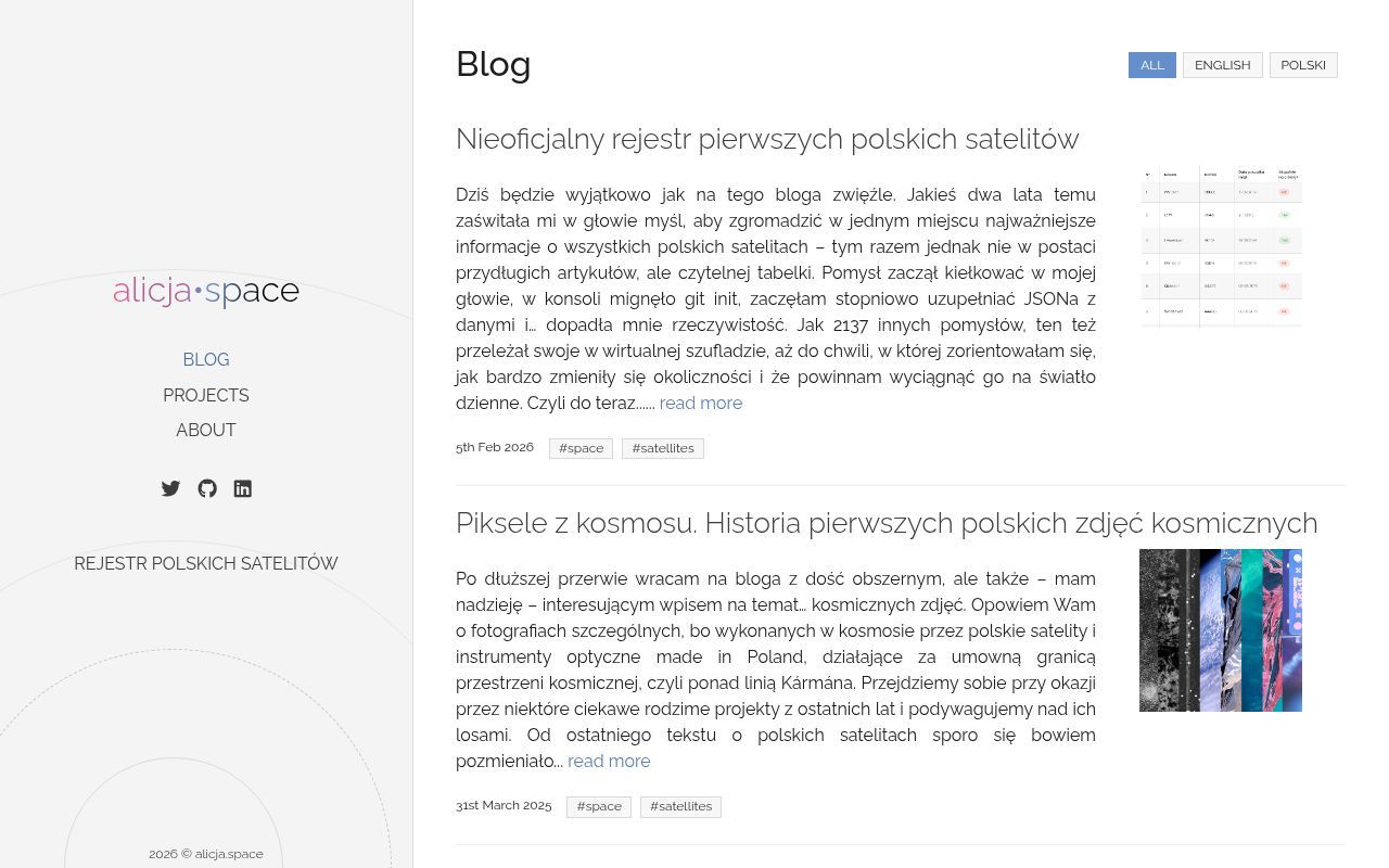 Homepage screenshot of alicja.space