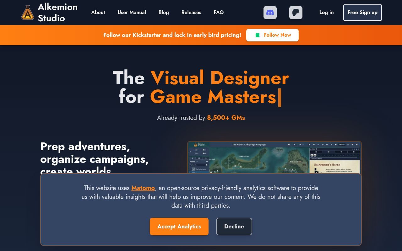 Homepage screenshot of alkemion.com