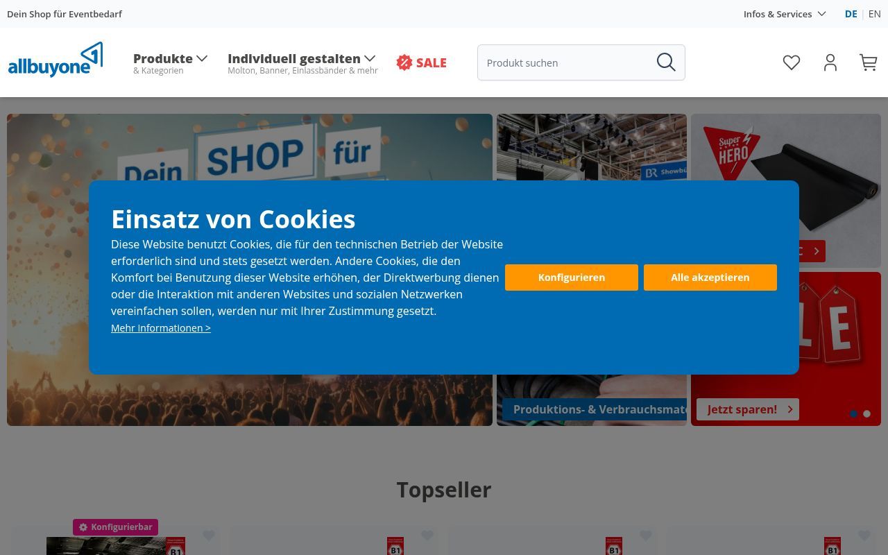 Homepage screenshot of allbuyone.com