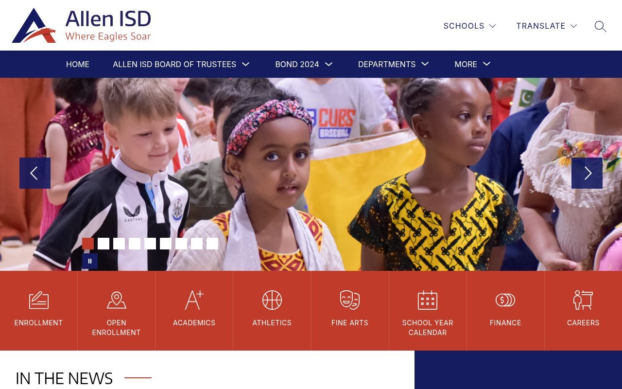 Homepage screenshot of allenisd.org