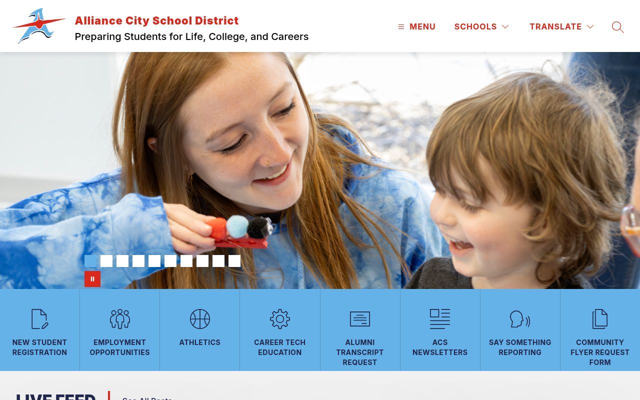 Homepage screenshot of alliancecityschools.org