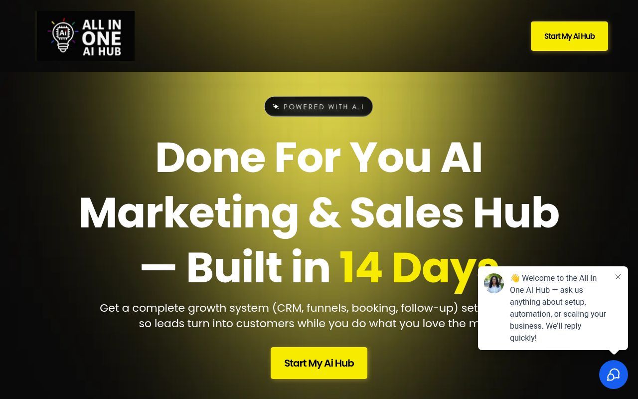 Homepage screenshot of allinoneaihub.com