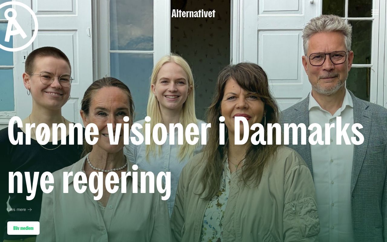 Homepage screenshot of alternativet.dk