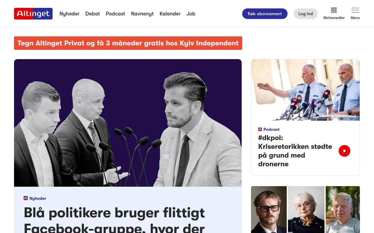 Homepage screenshot of altinget.dk