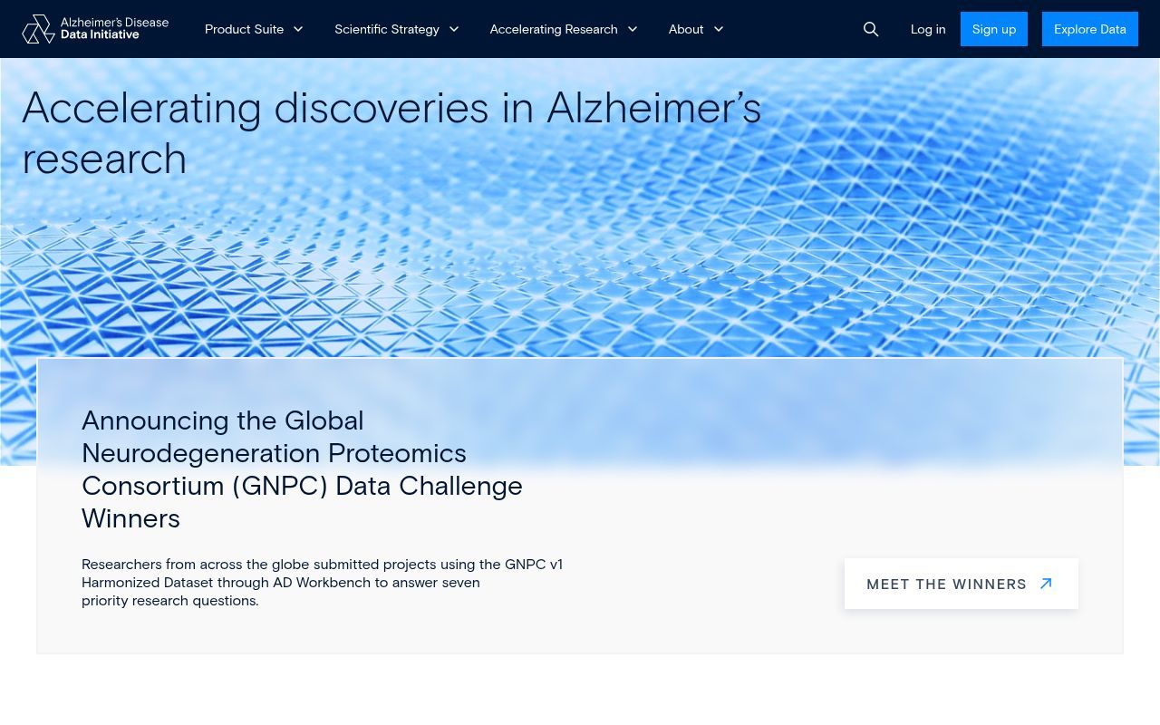 Homepage screenshot of alzheimersdata.org