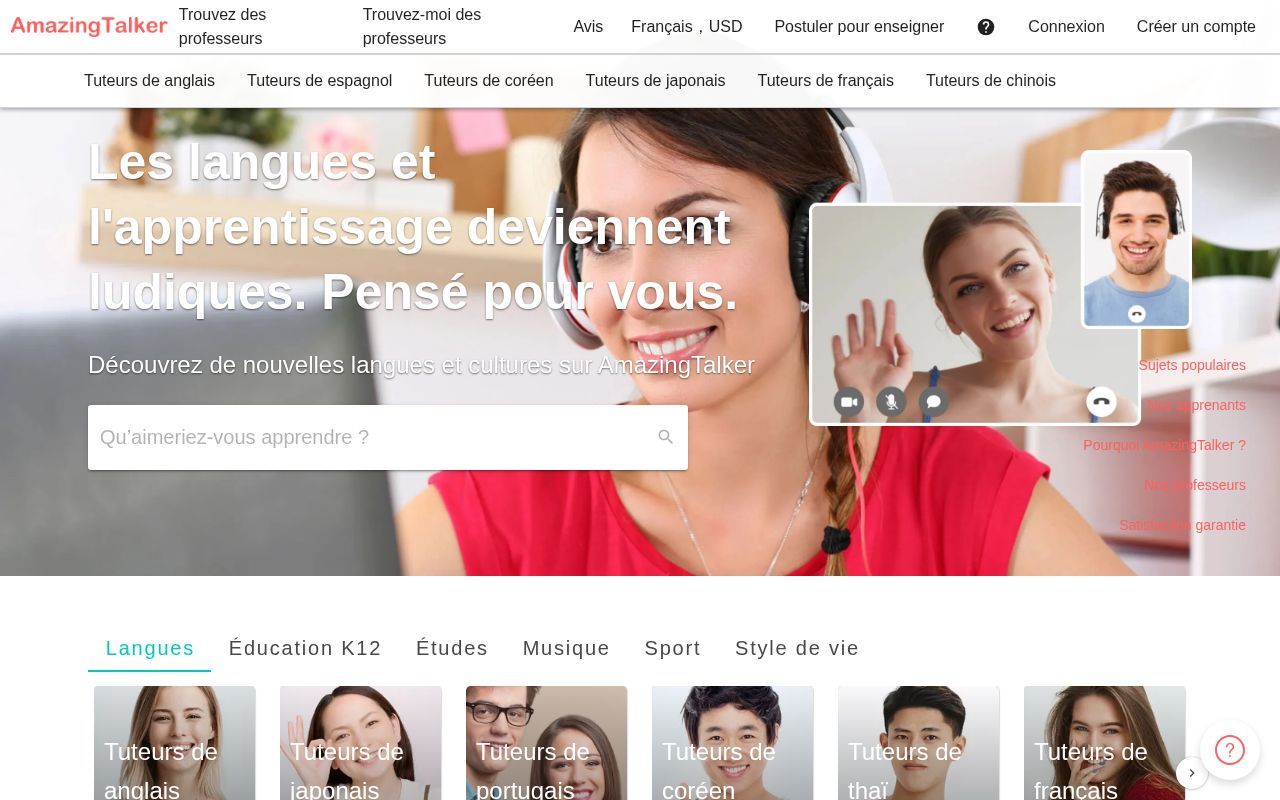 Homepage screenshot of amazingtalker.fr