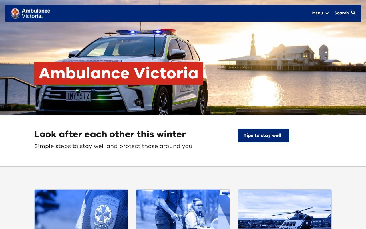 Homepage screenshot of ambulance.vic.gov.au