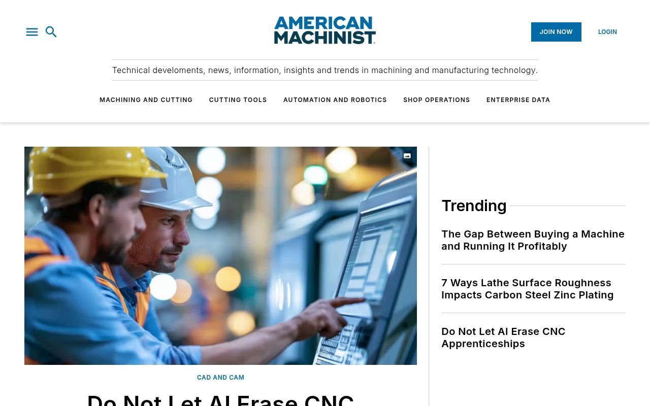 Homepage screenshot of americanmachinist.com