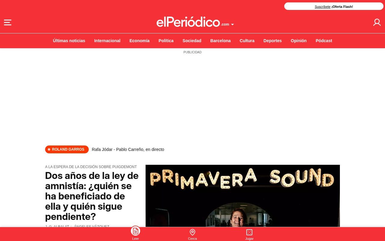 Homepage screenshot of amp.elperiodico.com