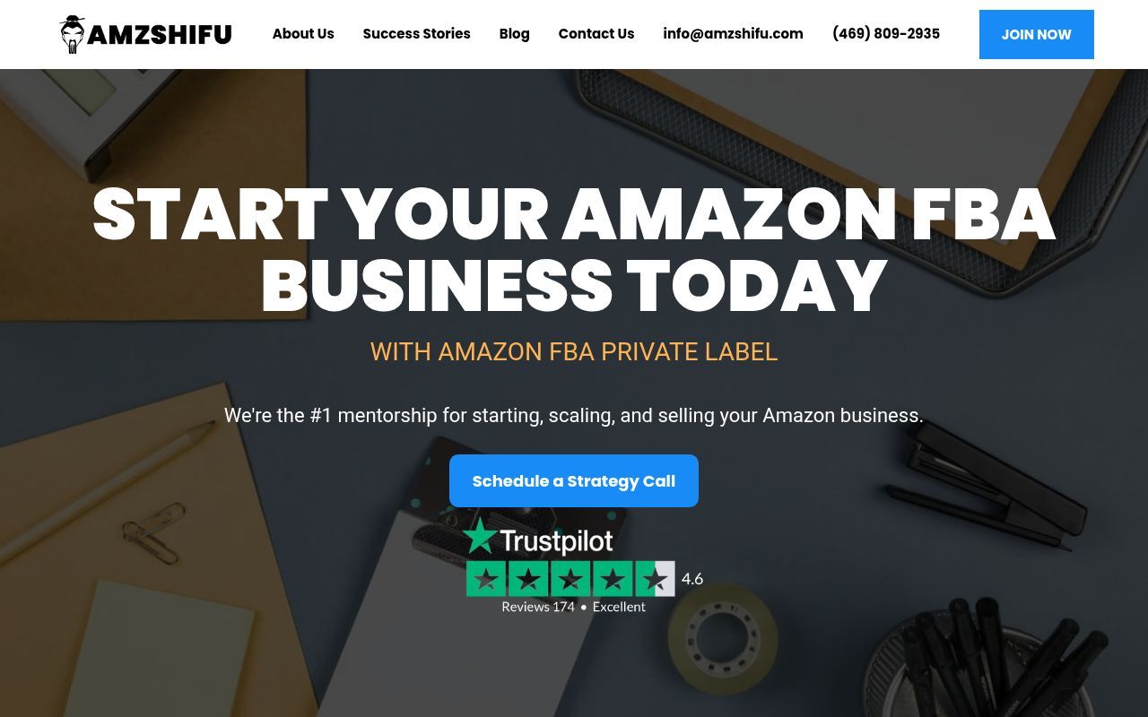 Homepage screenshot of amzshifu.com
