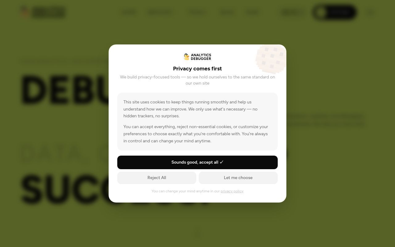 Homepage screenshot of analytics-debugger.com