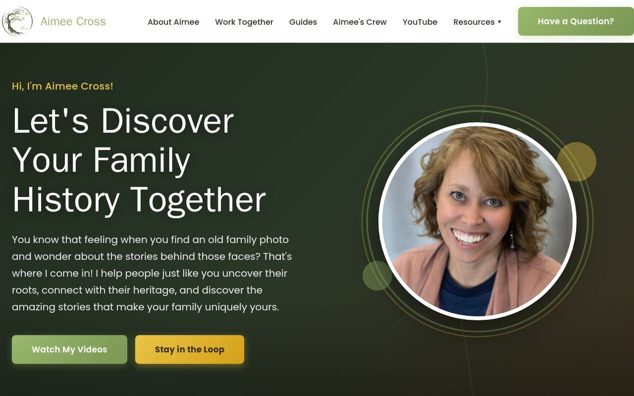 Homepage screenshot of ancestryaimee.com