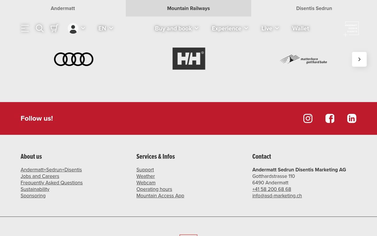 Homepage screenshot of andermatt-sedrun-disentis.ch