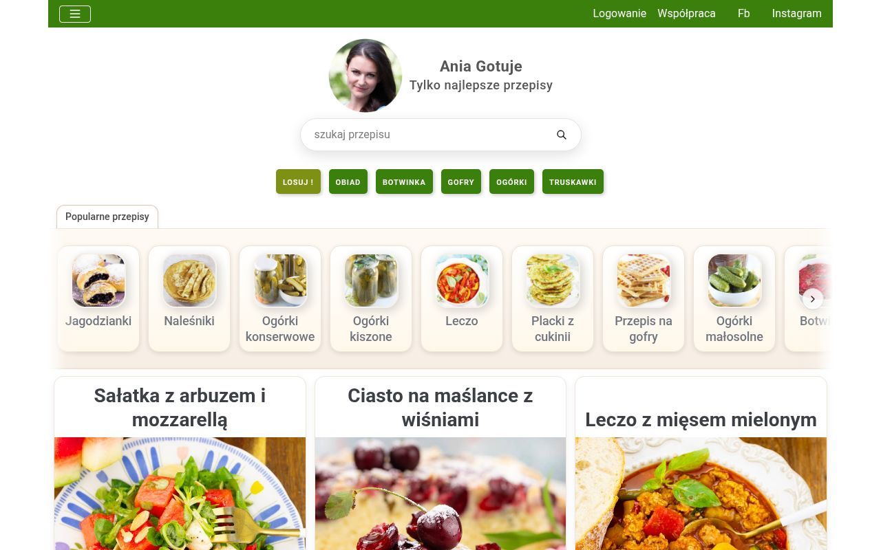 Homepage screenshot of aniagotuje.pl