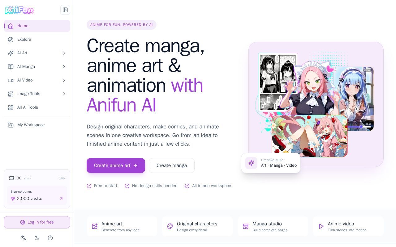 Homepage screenshot of anifun.ai