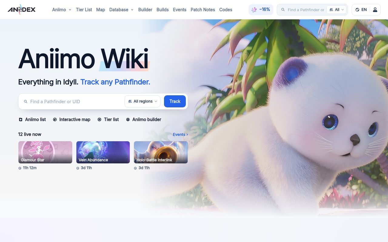 Homepage screenshot of aniidex.com