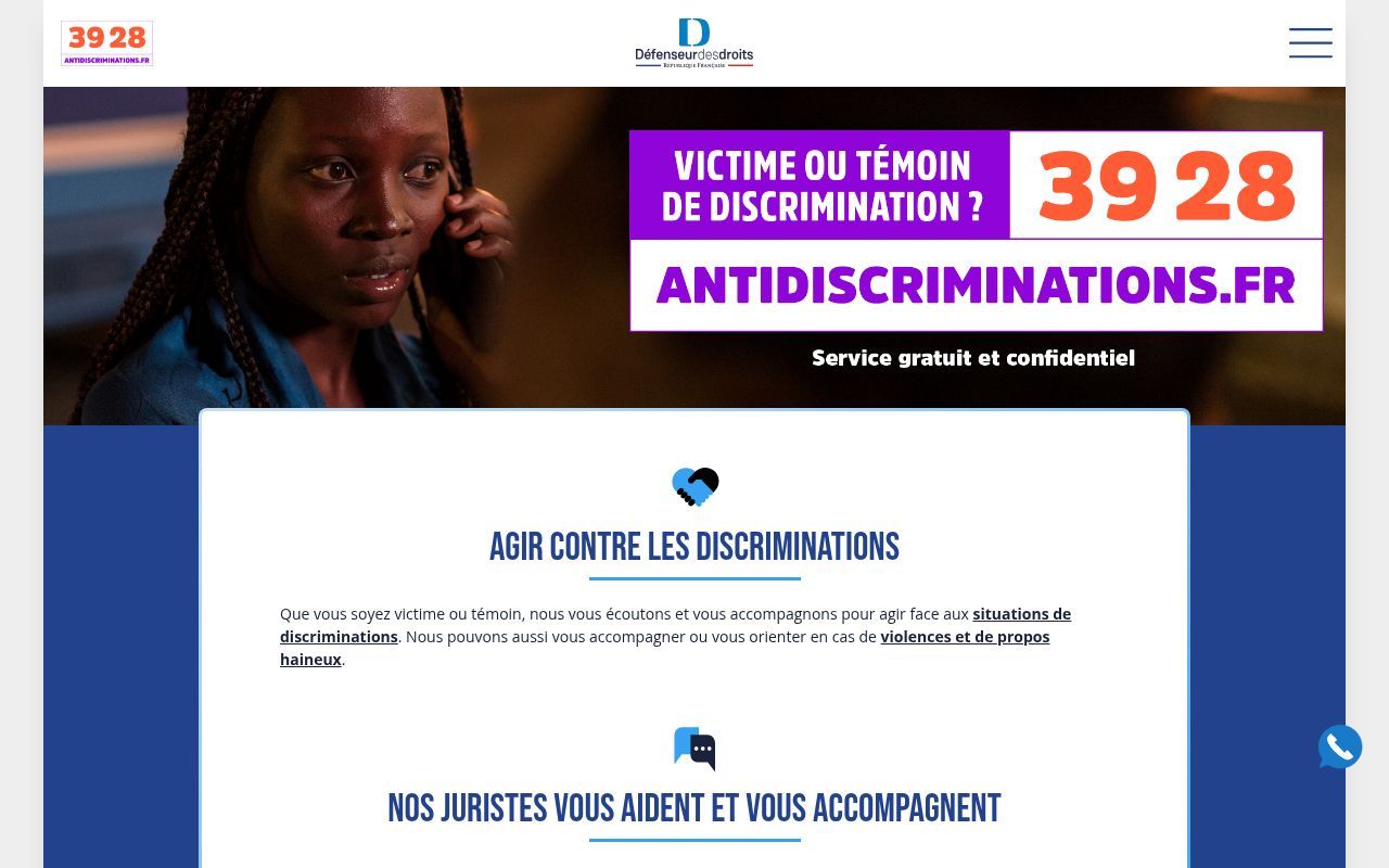 Homepage screenshot of antidiscriminations.fr