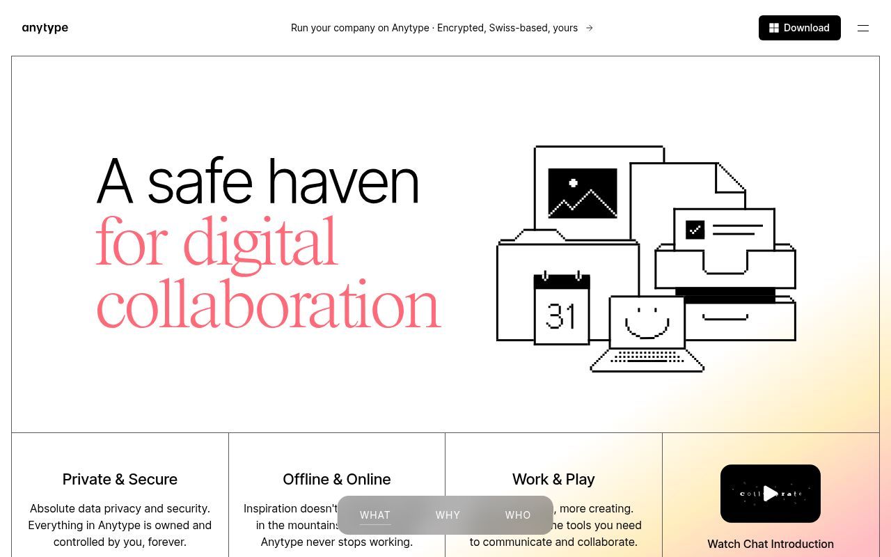 Homepage screenshot of anytype.io