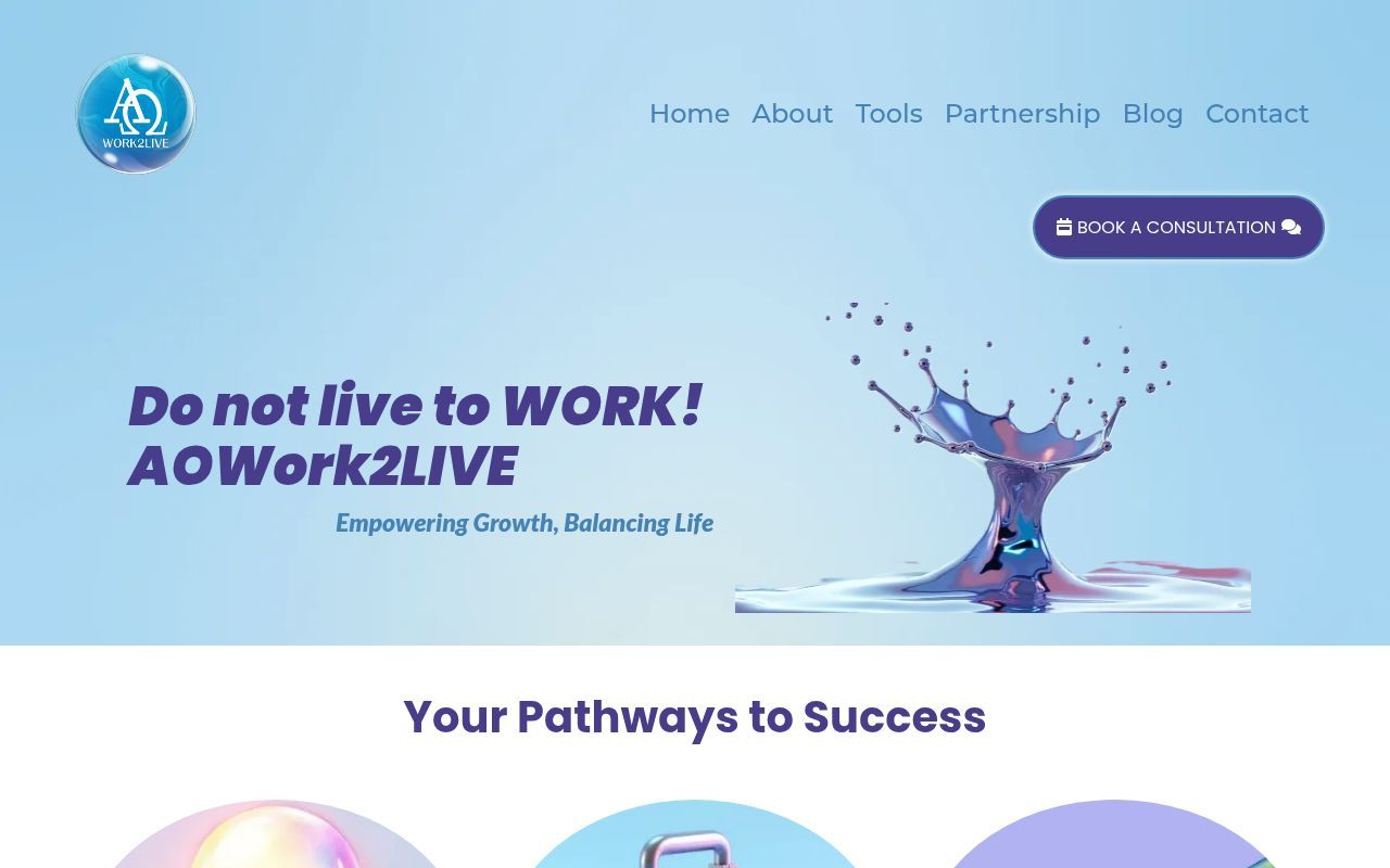 Homepage screenshot of aowork2live.com