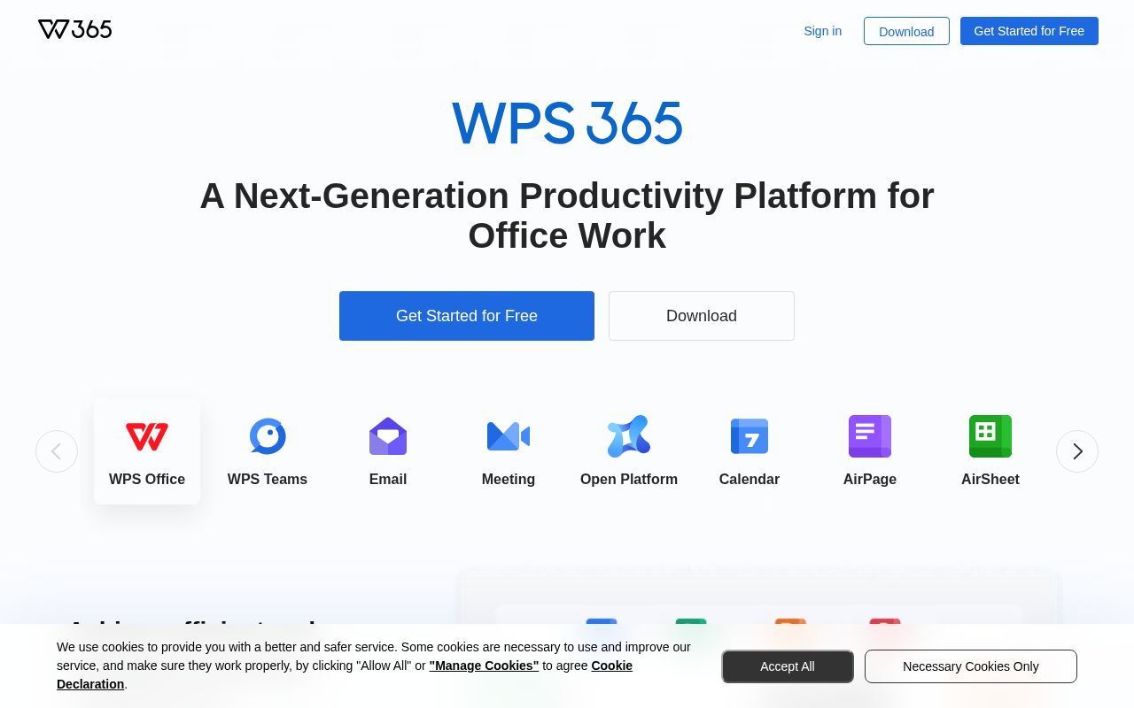 Homepage screenshot of ap.wps.com