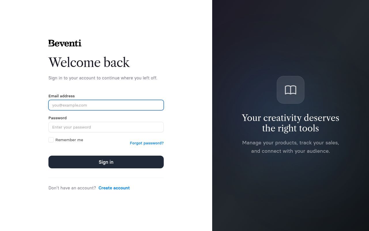 Homepage screenshot of app.beventi.co