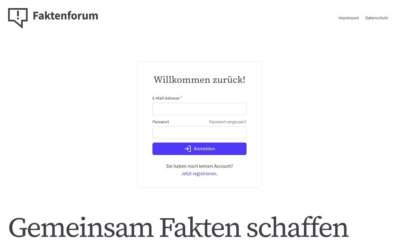 Homepage screenshot of app.faktenforum.org