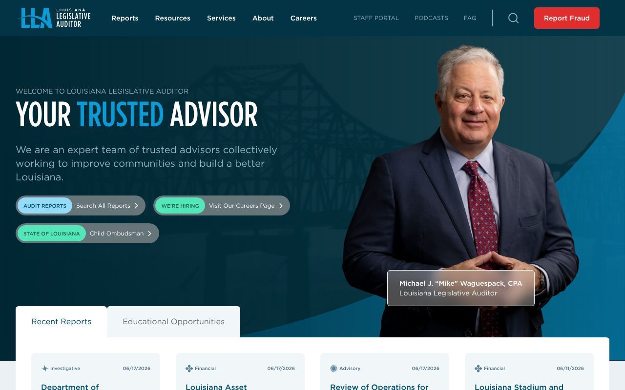 Homepage screenshot of app.lla.la.gov