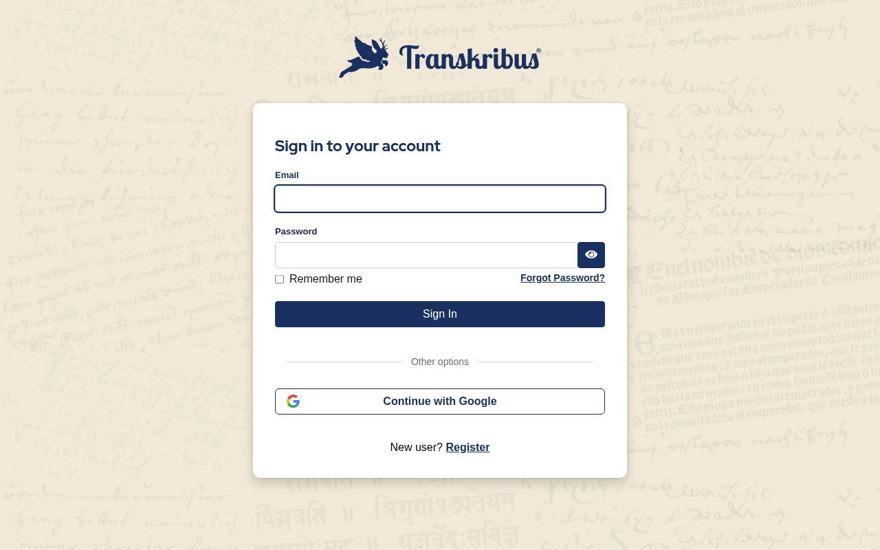 Homepage screenshot of app.transkribus.org